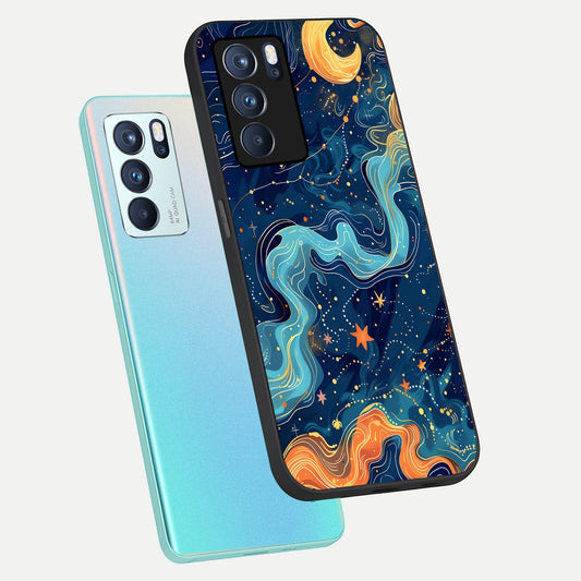 Celestial Dream Flow phone case For Oppo Reno 6 Pro showing premium glass back cover with detailed artwork
