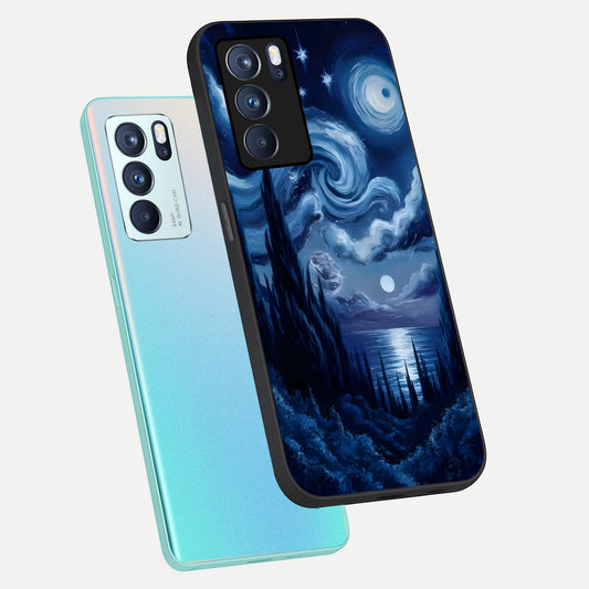 Celestial Dream Van Gogh phone case For Oppo Reno 6 Pro showing premium glass back cover with detailed artwork