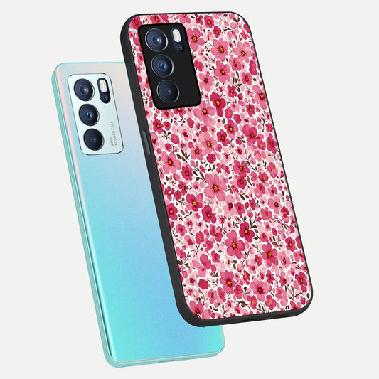 Cherry Blossom Charm phone case For Oppo Reno 6 Pro showing premium glass back cover with detailed artwork
