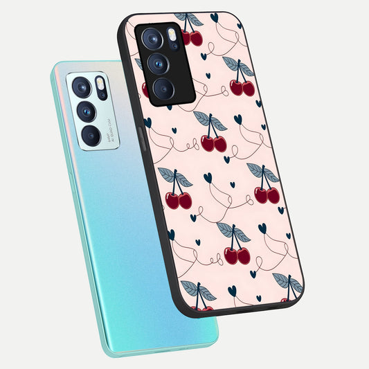 Cherry Heart Line phone case For Oppo Reno 6 Pro showing premium glass back cover with detailed artwork