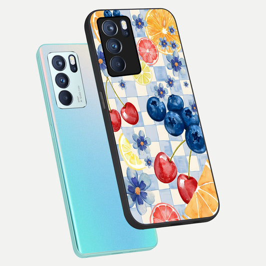 Citrus Bloom Joy phone case For Oppo Reno 6 Pro showing premium glass back cover with detailed artwork