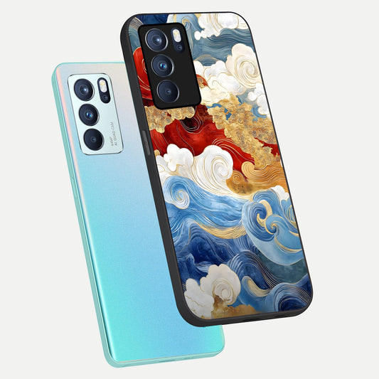 Colored Waves phone case For Oppo Reno 6 Pro showing premium glass back cover with detailed artwork