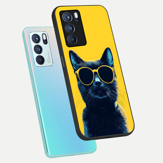 Cool Cat Vibes phone case For Oppo Reno 6 Pro showing premium glass back cover with detailed artwork