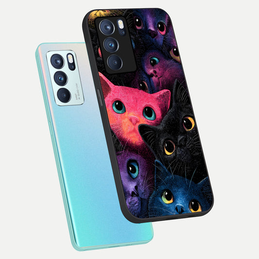 Cosmic Cats Dreams phone case For Oppo Reno 6 Pro showing premium glass back cover with detailed artwork