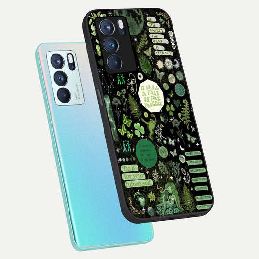 Green Mandala Pattern phone case For Oppo Reno 6 Pro showing premium glass back cover with detailed artwork