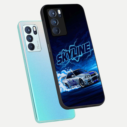 Neon Drift Beast phone case For Oppo Reno 6 Pro showing premium glass back cover with detailed artwork
