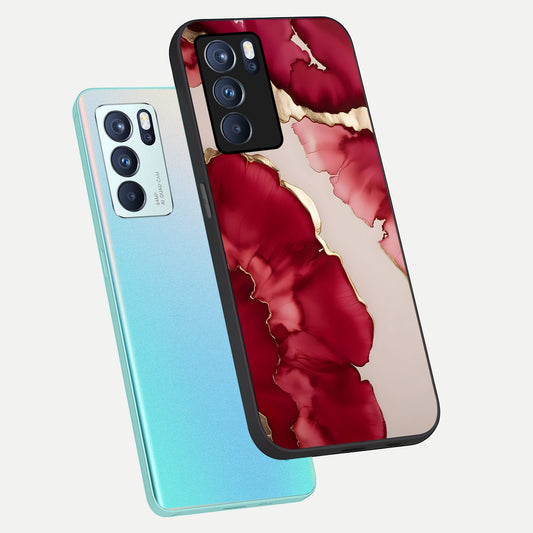 Pink And White Marble phone case For Oppo Reno 6 Pro showing premium glass back cover with detailed artwork