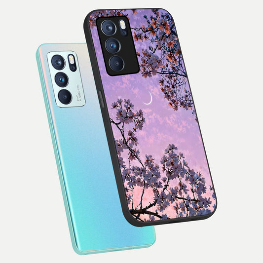Purple Serenity Moon phone case For Oppo Reno 6 Pro showing premium glass back cover with detailed artwork
