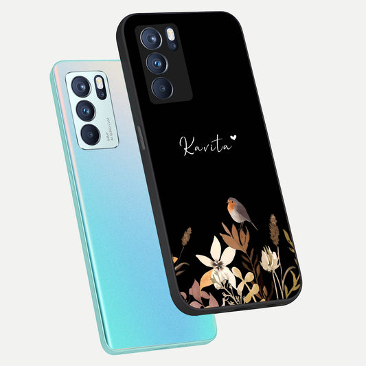 Quiet Garden Tune Custom Name phone case For Oppo Reno 6 Pro showing premium glass back cover with detailed artwork