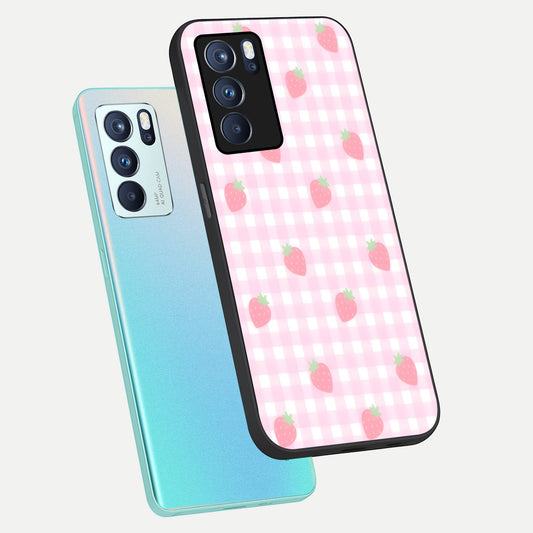 Strawberry Picnic Love phone case For Oppo Reno 6 Pro showing premium glass back cover with detailed artwork