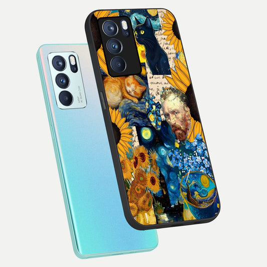 Sunflower Chic Mood Custom Name phone case For Oppo Reno 6 Pro showing premium glass back cover with detailed artwork