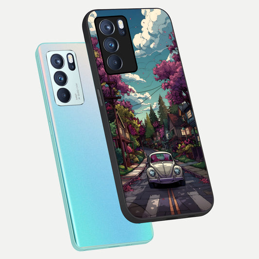 Vintage Street Drive phone case For Oppo Reno 6 Pro showing premium glass back cover with detailed artwork