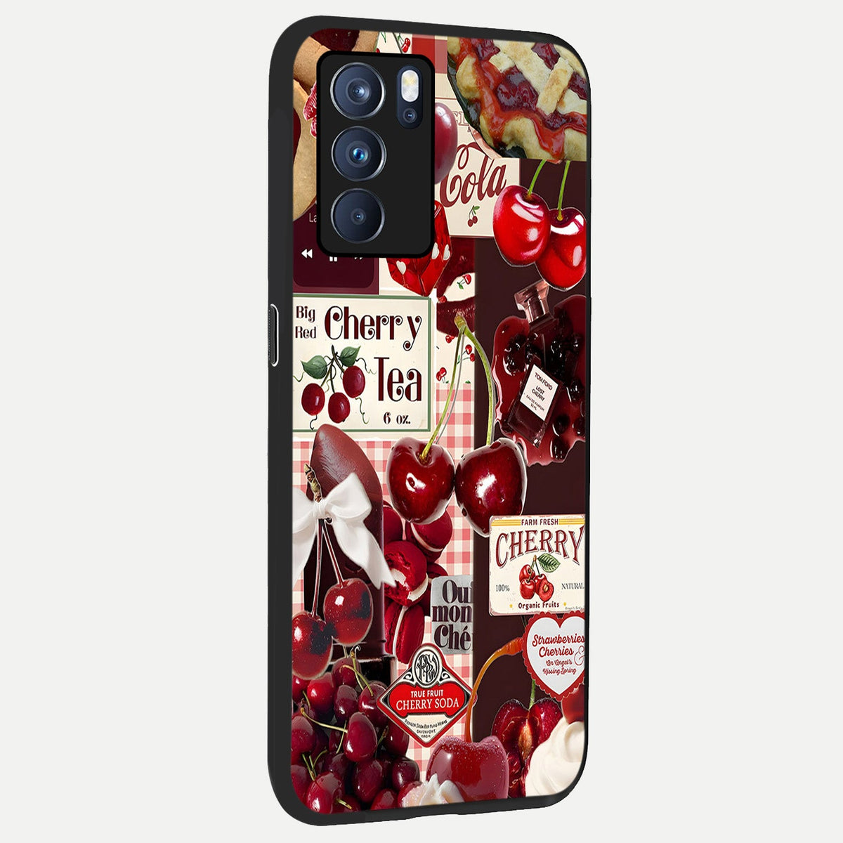 Aesthetic Cherry Tea back cover For Oppo Reno 6 Pro slim fit glass case with vibrant aesthetic design