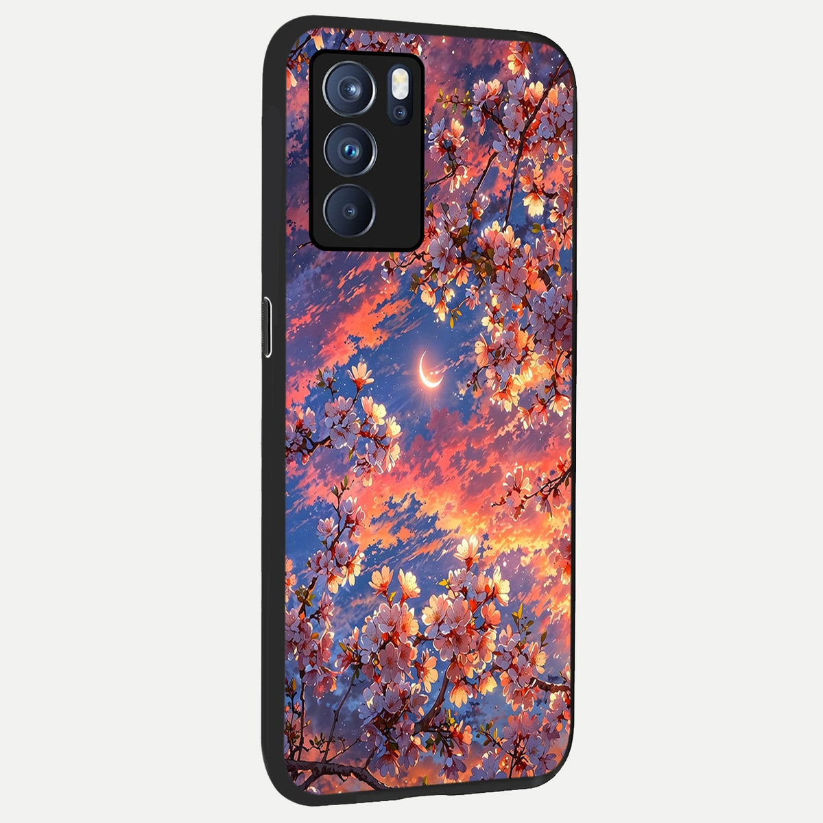 Celestial Sakura Sunset back cover For Oppo Reno 6 Pro slim fit glass case with vibrant aesthetic design