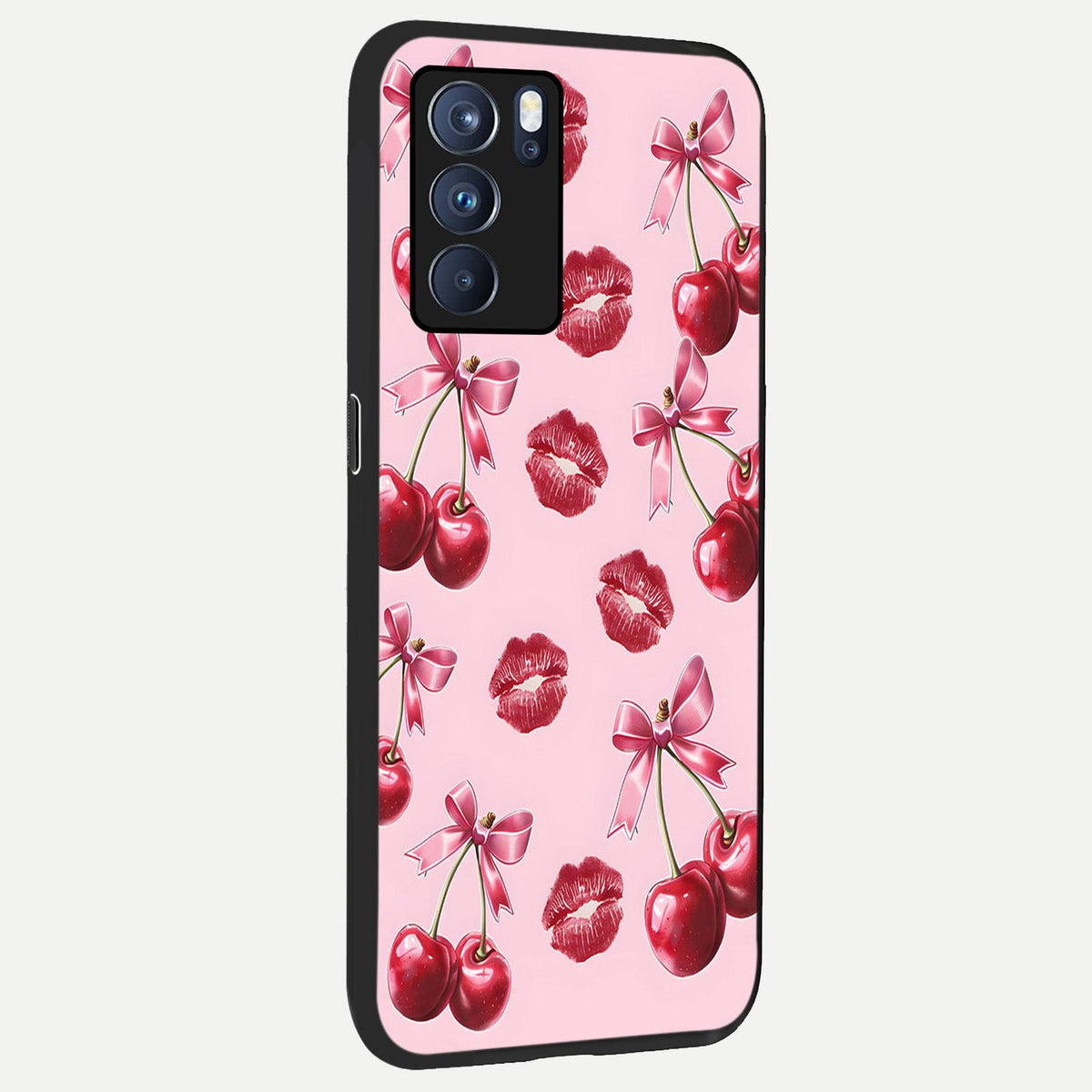 Cherry With Lips back cover For Oppo Reno 6 Pro slim fit glass case with vibrant aesthetic design