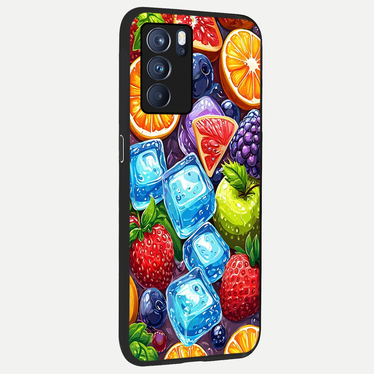 Colorful Fruits with Ice back cover For Oppo Reno 6 Pro slim fit glass case with vibrant aesthetic design
