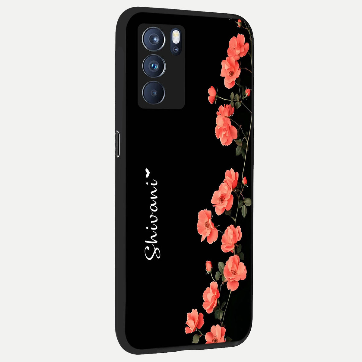 Crimson Bloom Grace Custom Name back cover For Oppo Reno 6 Pro slim fit glass case with vibrant aesthetic design