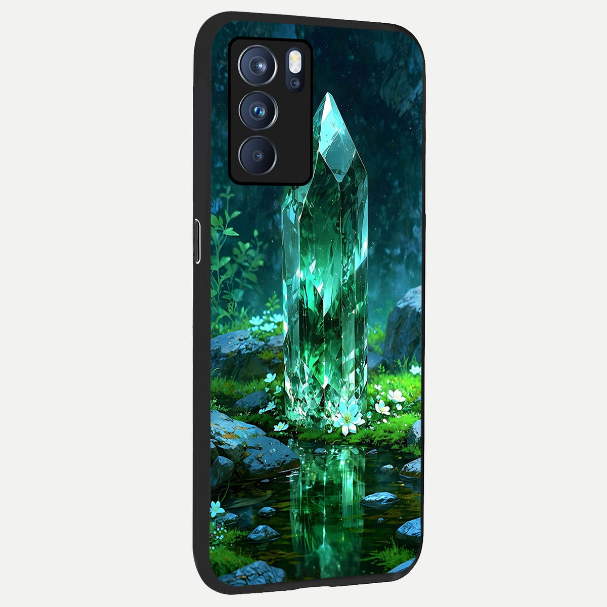 Emerald Light Crystal back cover For Oppo Reno 6 Pro slim fit glass case with vibrant aesthetic design