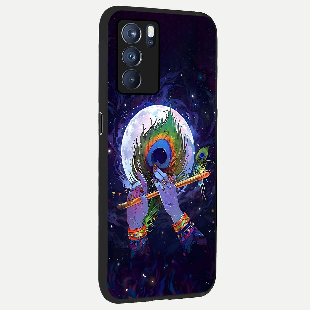 Krishna Hands Art back cover For Oppo Reno 6 Pro slim fit glass case with vibrant aesthetic design
