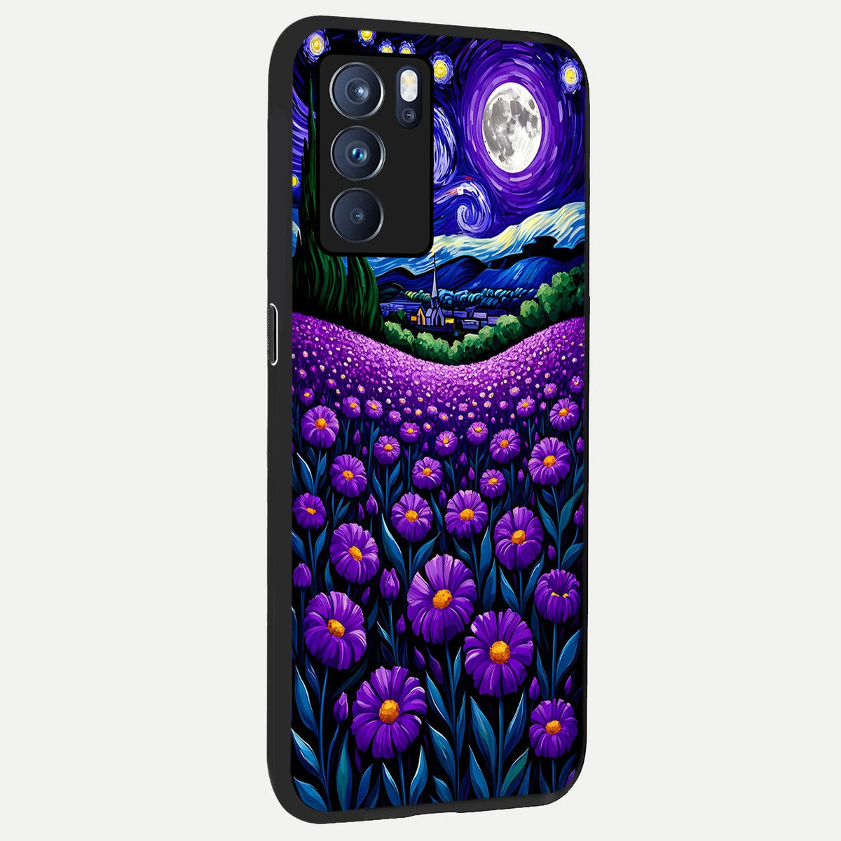 Lavender Moon Field back cover For Oppo Reno 6 Pro slim fit glass case with vibrant aesthetic design