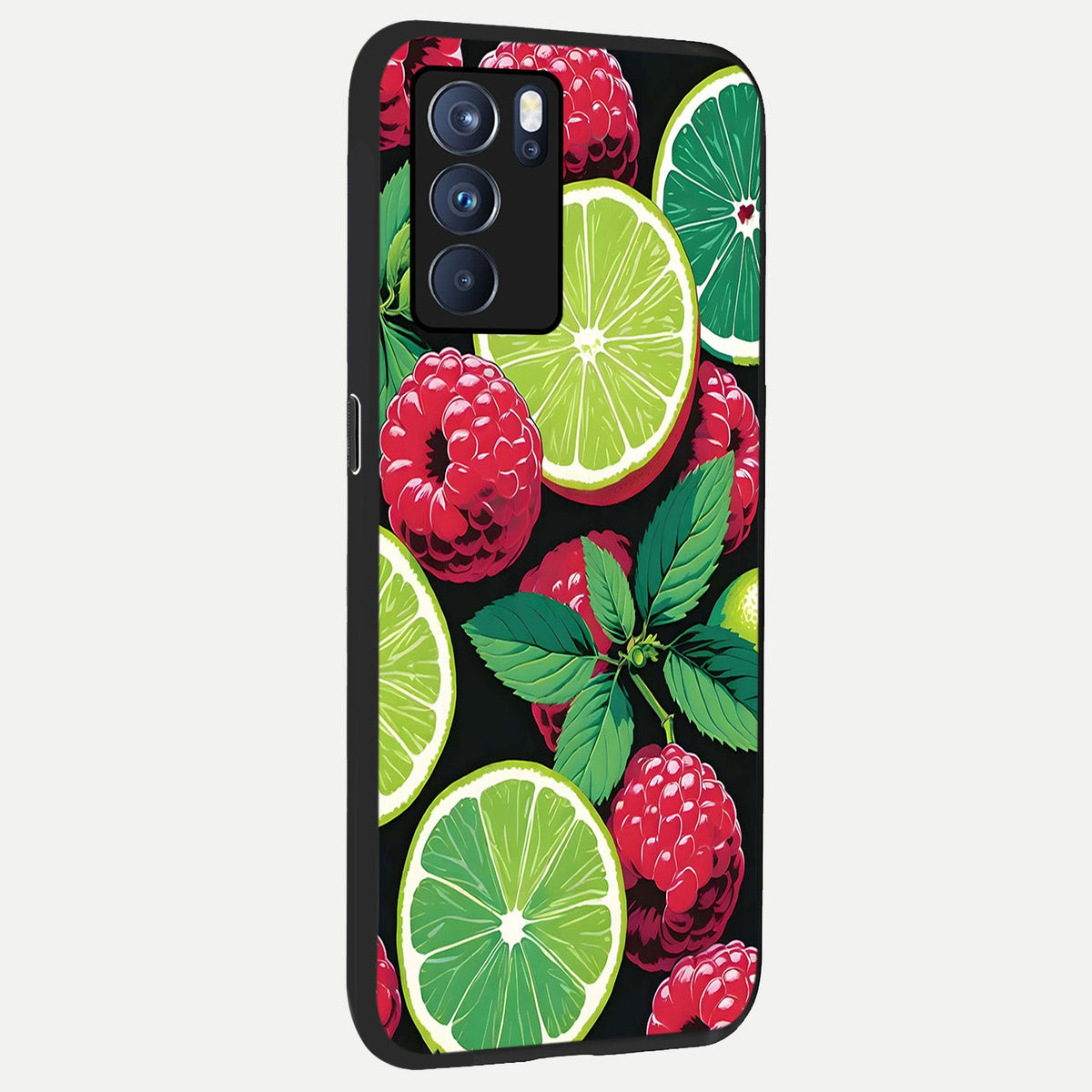 Lime and Raspberry Pattern back cover For Oppo Reno 6 Pro slim fit glass case with vibrant aesthetic design