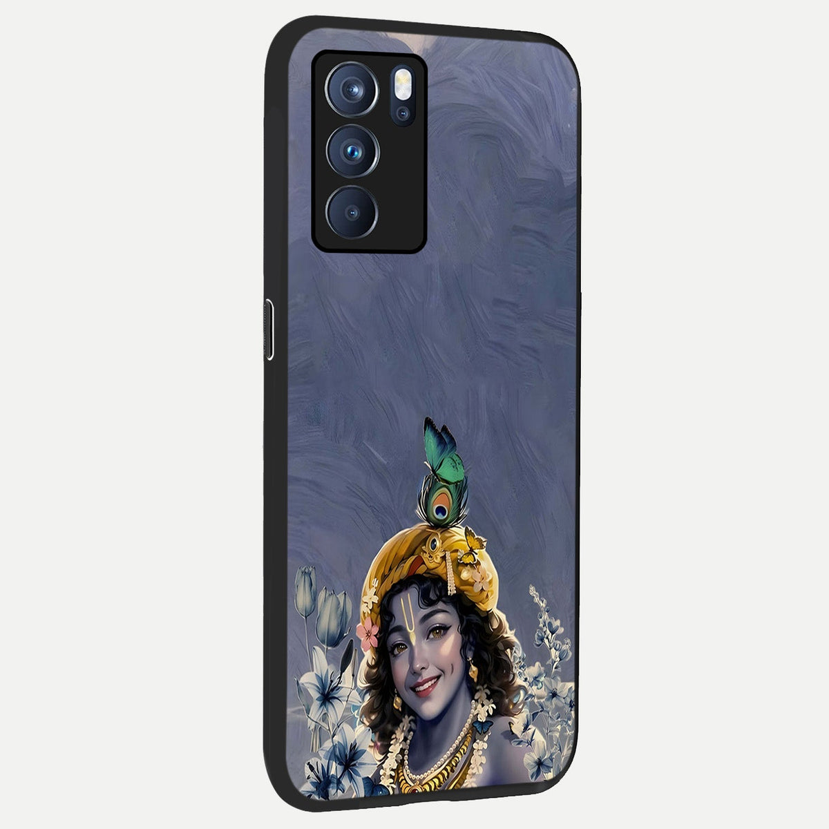 Lord Krishna back cover For Oppo Reno 6 Pro slim fit glass case with vibrant aesthetic design