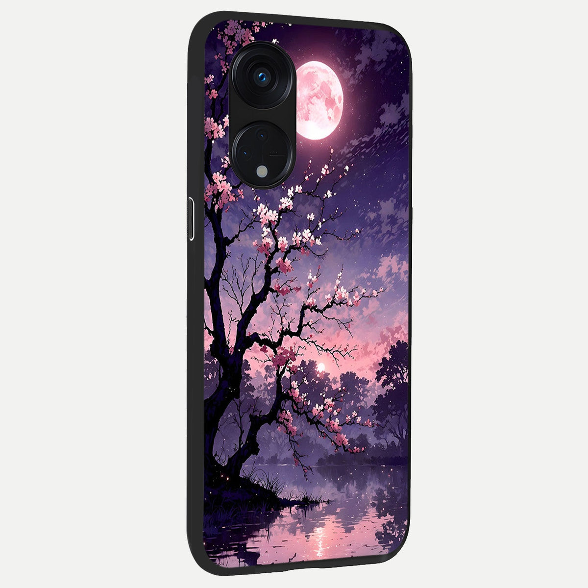 Blossom Pink Moon back cover For Oppo Reno 8T 5G slim fit glass case with vibrant aesthetic design