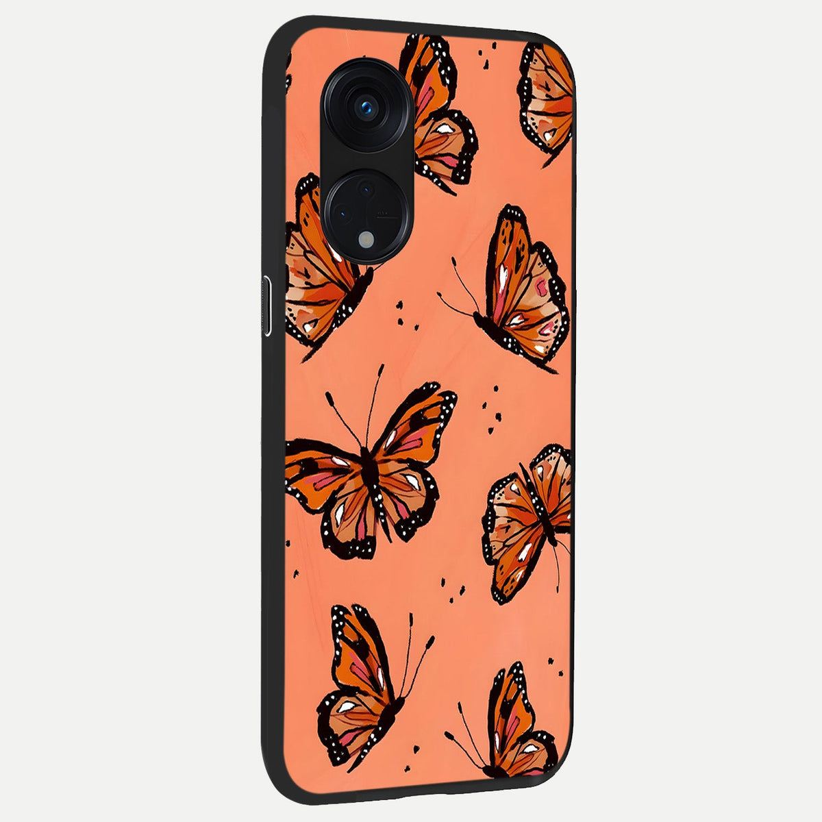 Coral Wing Butterfly back cover For Oppo Reno 8T 5G slim fit glass case with vibrant aesthetic design