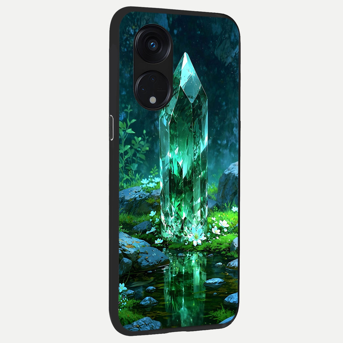 Emerald Light Crystal back cover For Oppo Reno 8T 5G slim fit glass case with vibrant aesthetic design