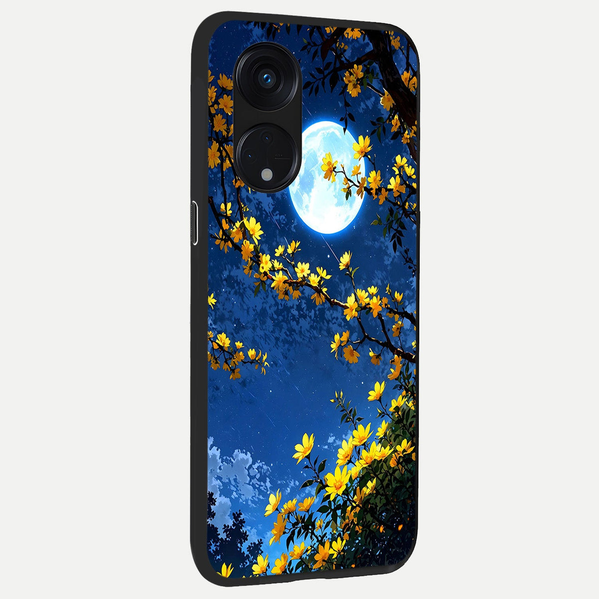 Golden Night Glow back cover For Oppo Reno 8T 5G slim fit glass case with vibrant aesthetic design