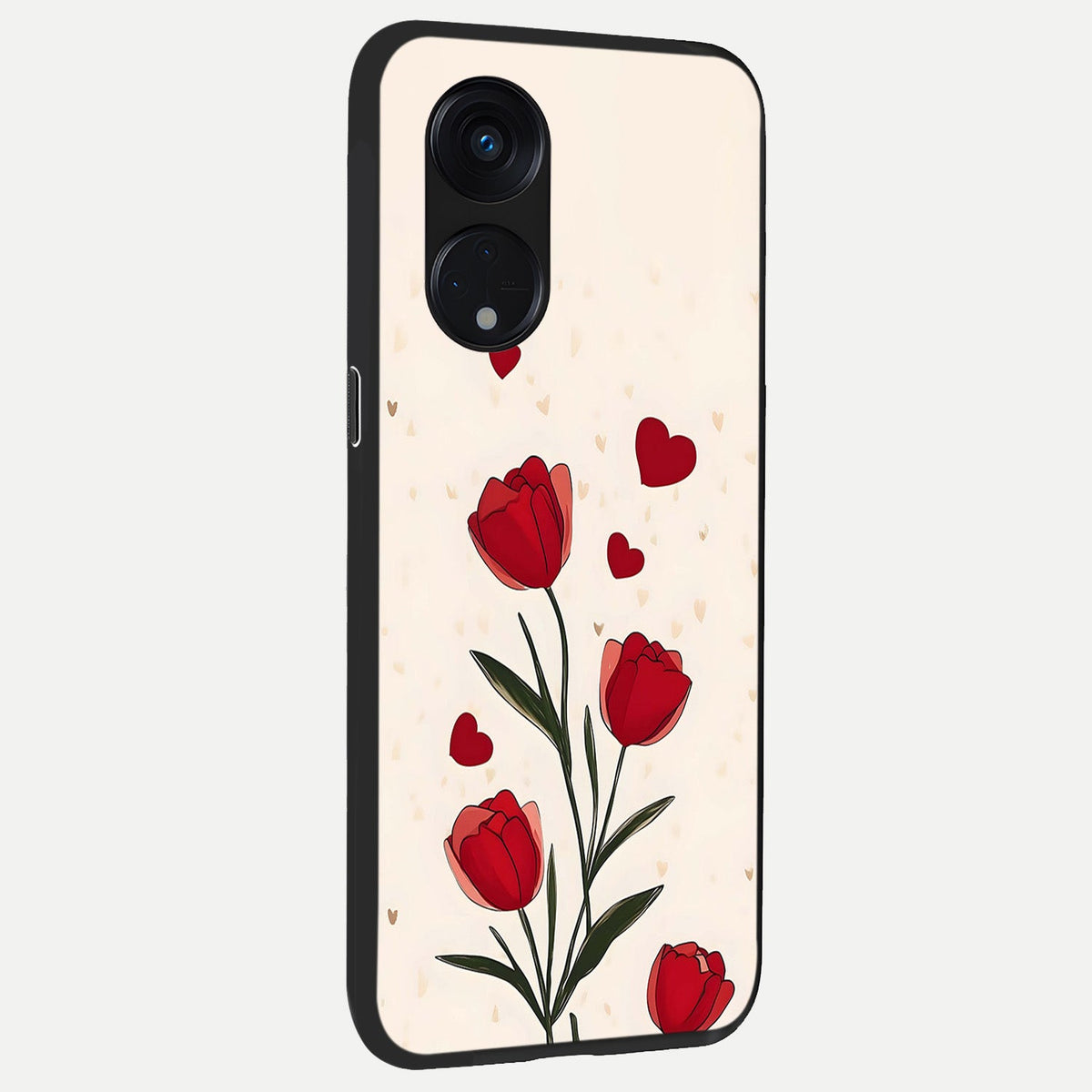 Tulip With Heart back cover For Oppo Reno 8T 5G slim fit glass case with vibrant aesthetic design