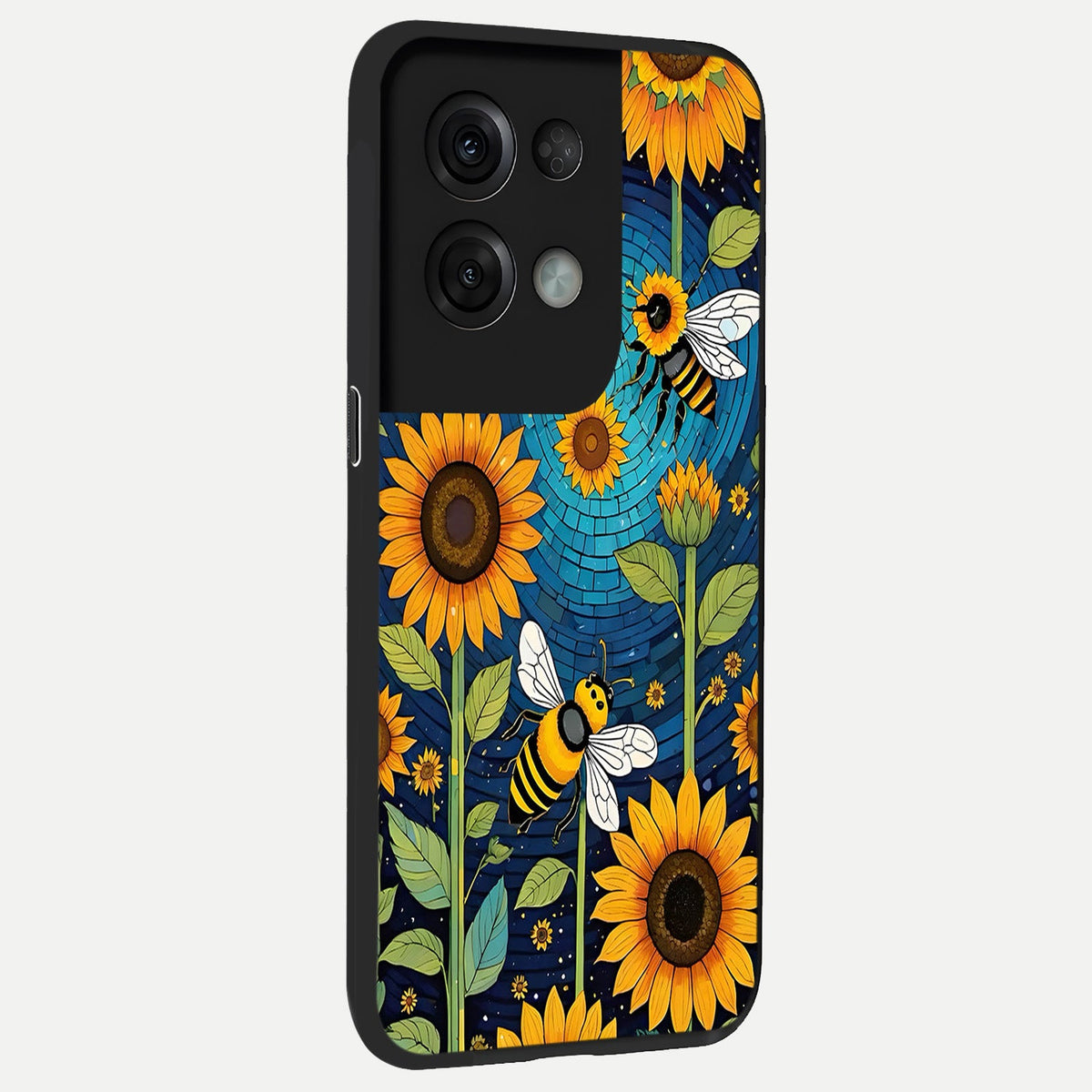 Bees And Sunflowers back cover For Oppo Reno 8 Pro slim fit glass case with vibrant aesthetic design