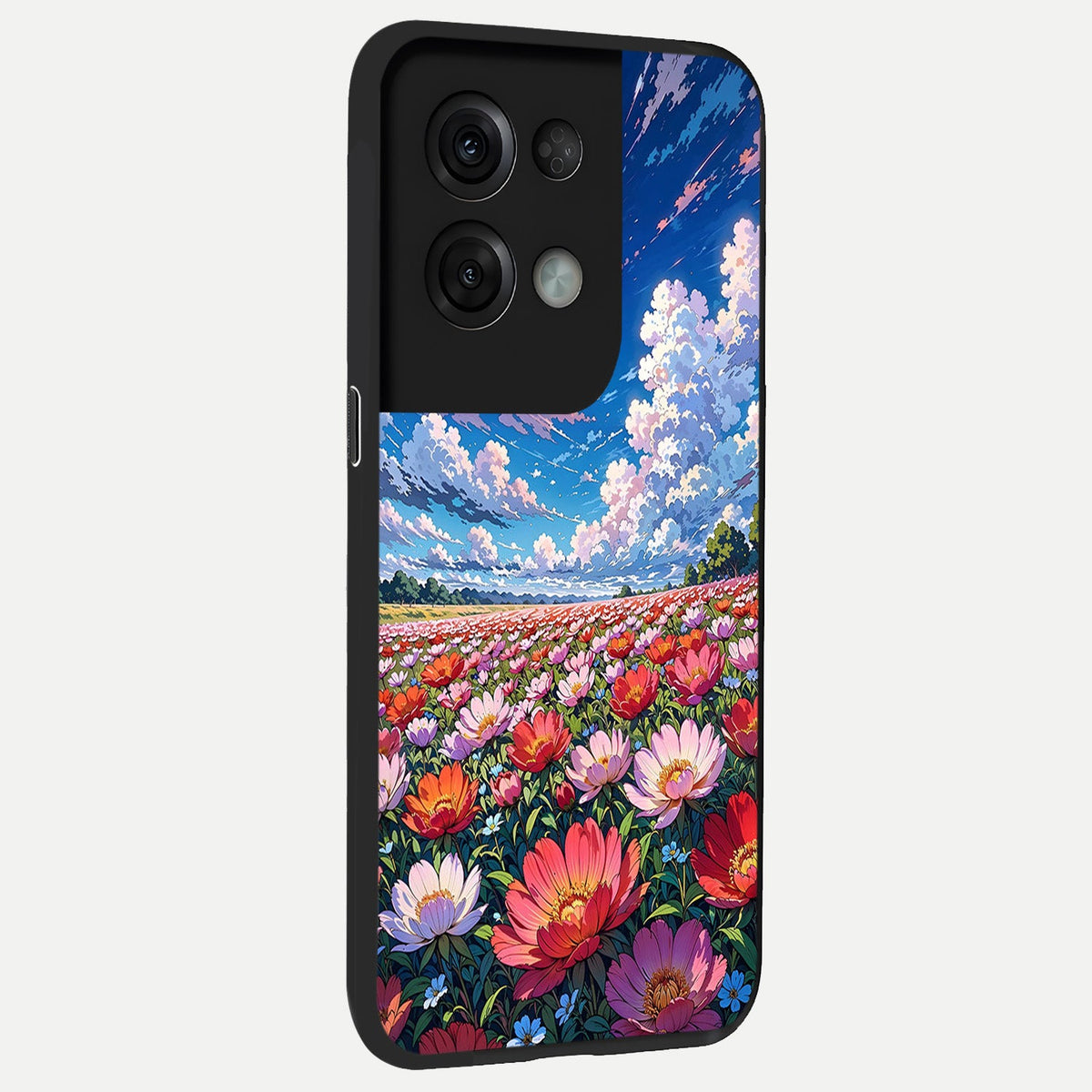 Blossom Sky Field back cover For Oppo Reno 8 Pro slim fit glass case with vibrant aesthetic design