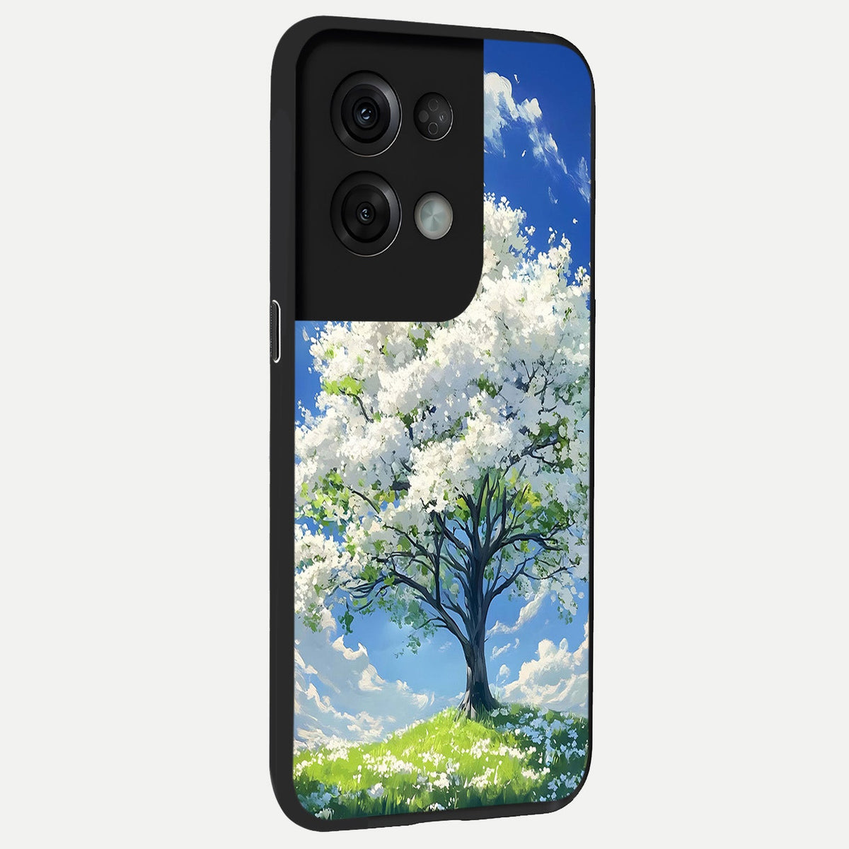 Blossom Sky Serenity back cover For Oppo Reno 8 Pro slim fit glass case with vibrant aesthetic design