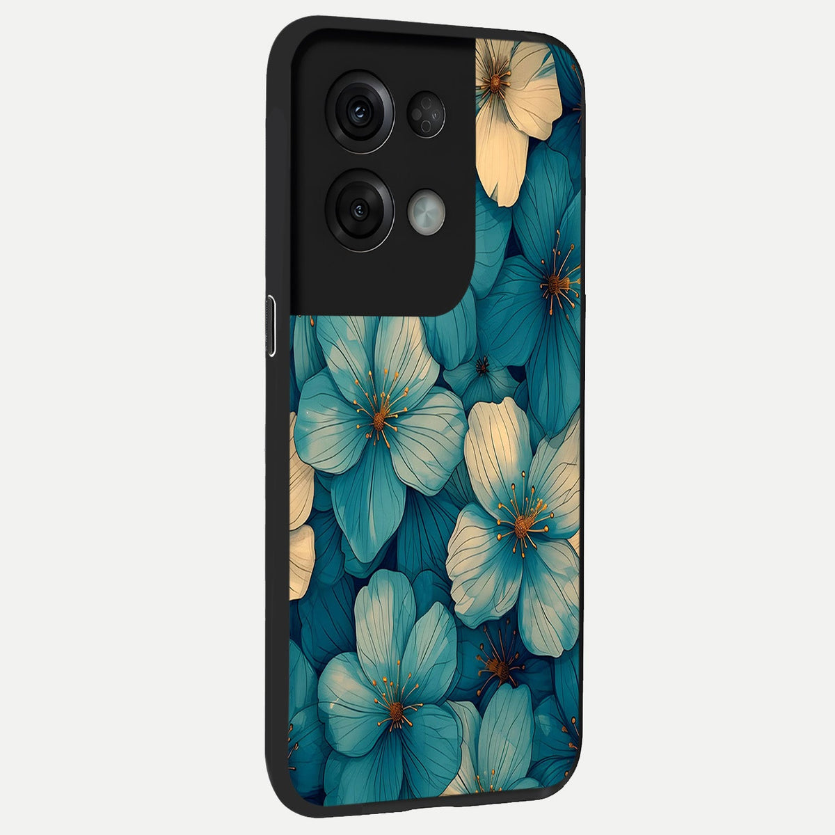 Blue Shade Floral back cover For Oppo Reno 8 Pro slim fit glass case with vibrant aesthetic design