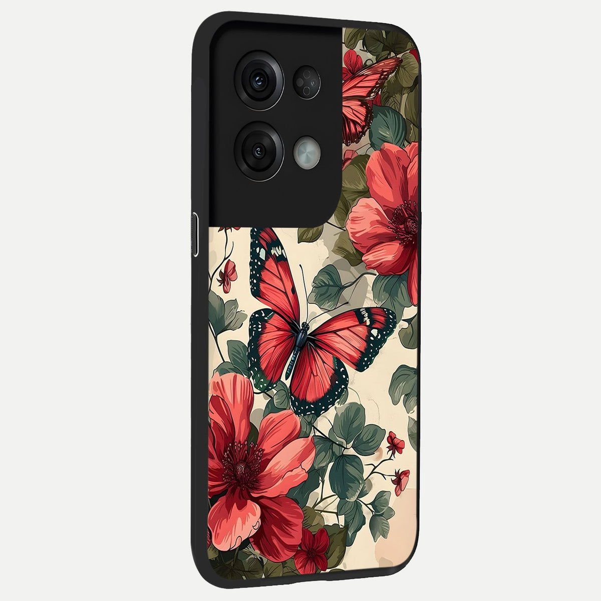 Crimson Butterfly Garden back cover For Oppo Reno 8 Pro slim fit glass case with vibrant aesthetic design
