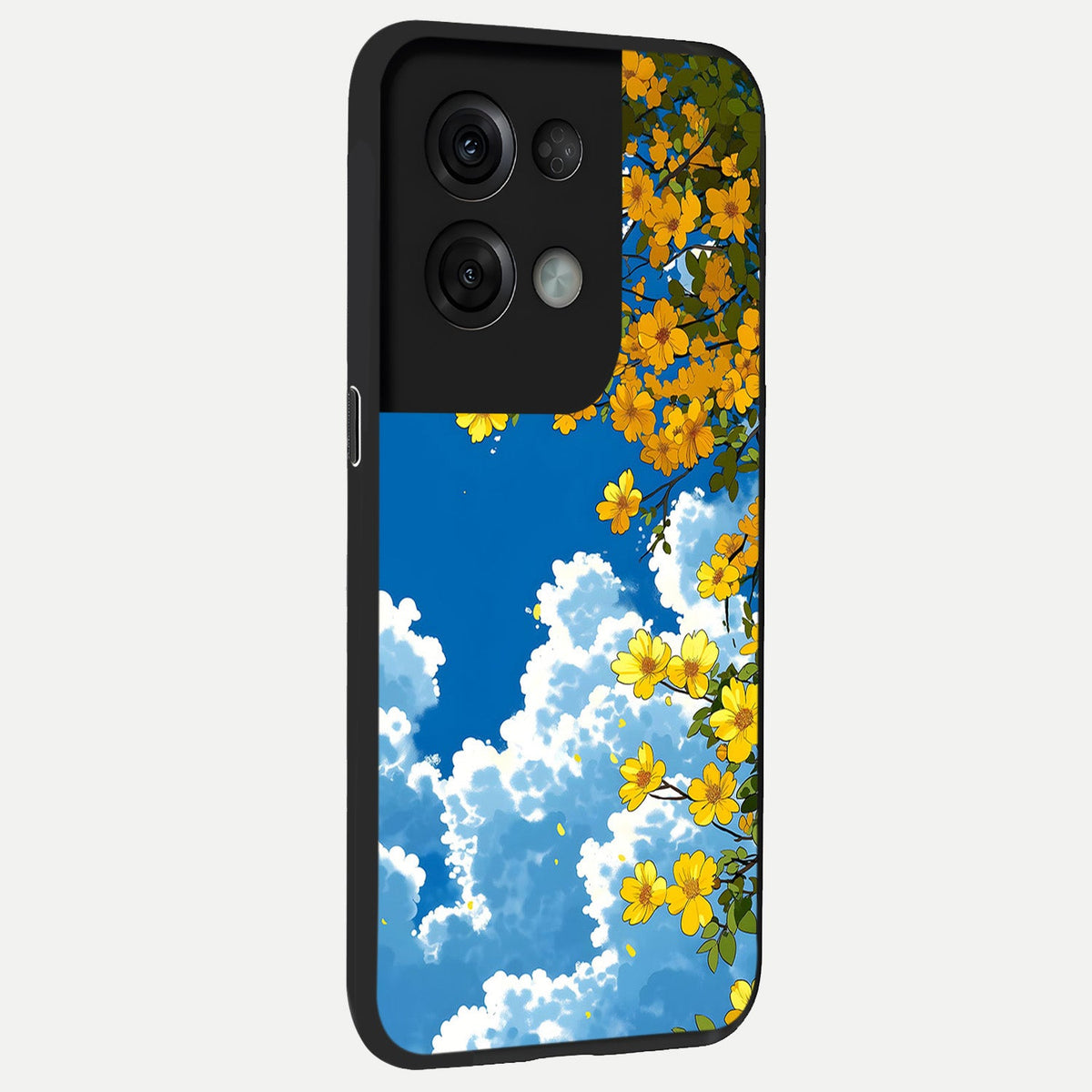Golden Petal Sky back cover For Oppo Reno 8 Pro slim fit glass case with vibrant aesthetic design