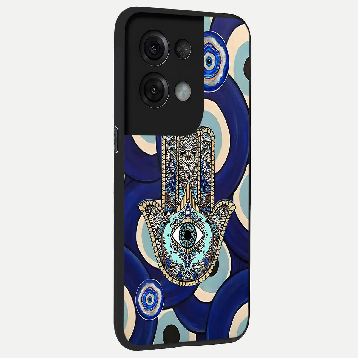 Hamsa Divine Guard back cover For Oppo Reno 8 Pro slim fit glass case with vibrant aesthetic design