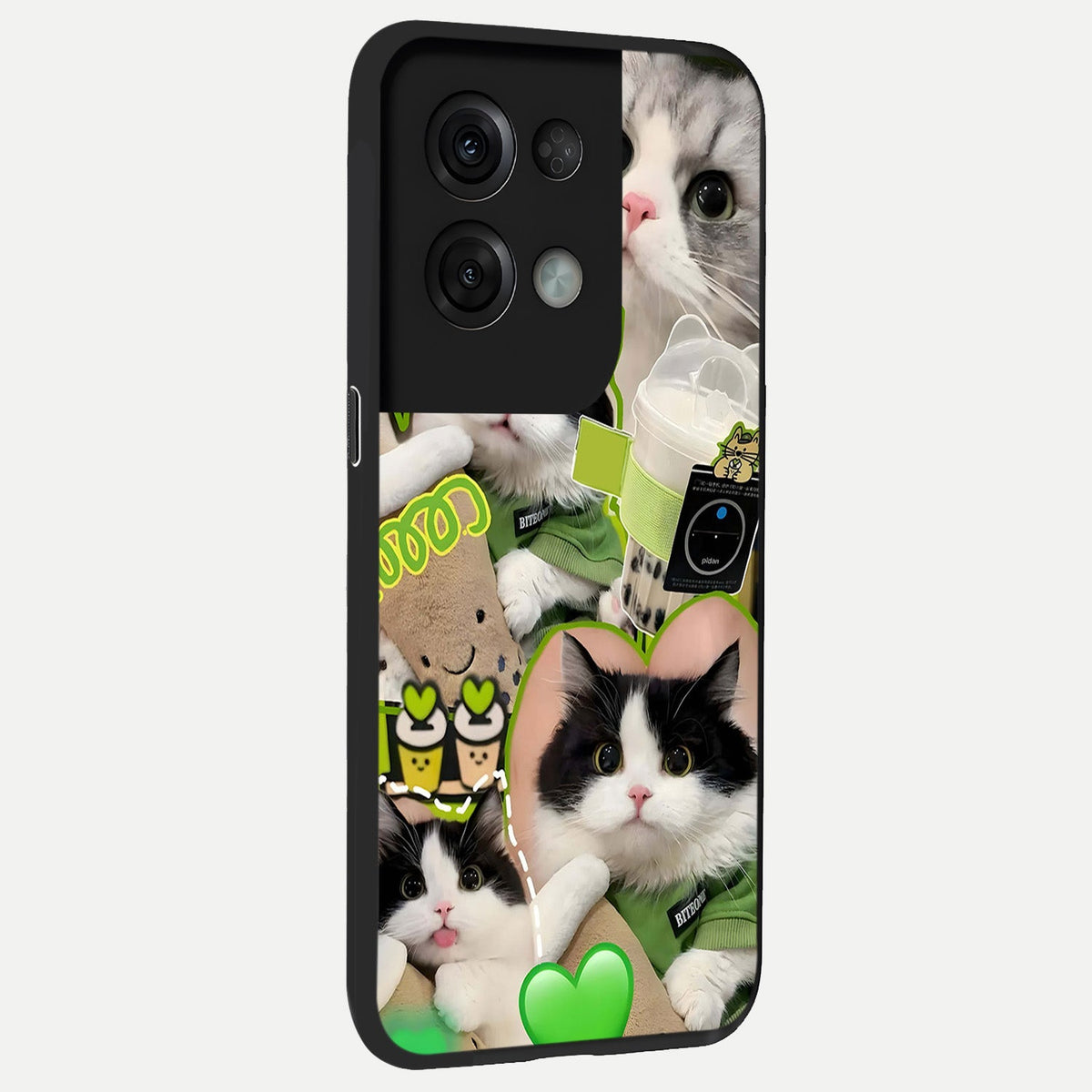 Matcha Cats Mood back cover For Oppo Reno 8 Pro slim fit glass case with vibrant aesthetic design