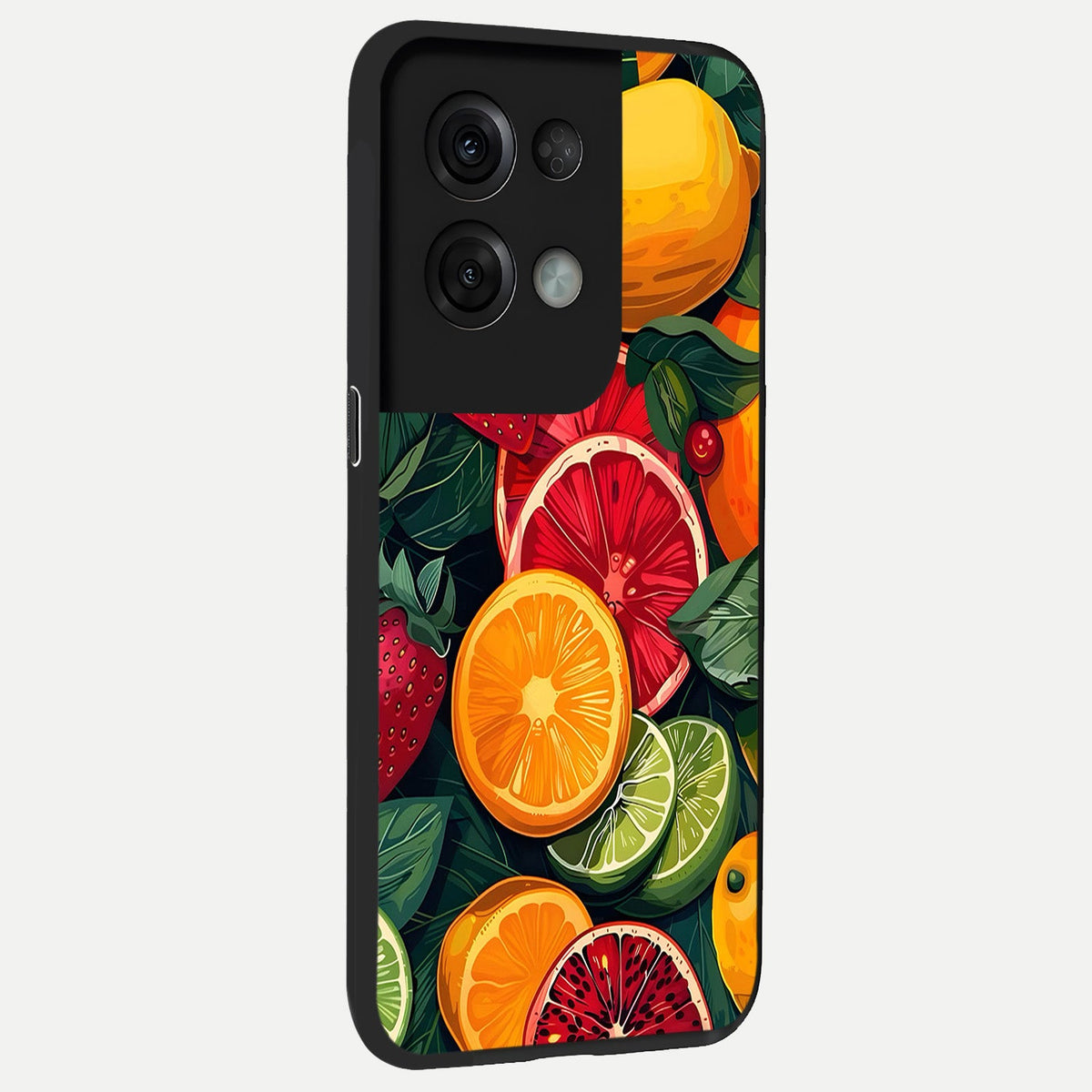 Multiple Fruits back cover For Oppo Reno 8 Pro slim fit glass case with vibrant aesthetic design