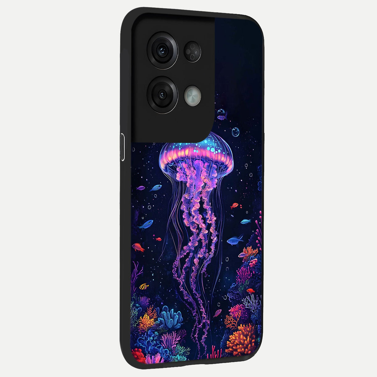 Neon Jellyfish back cover For Oppo Reno 8 Pro slim fit glass case with vibrant aesthetic design