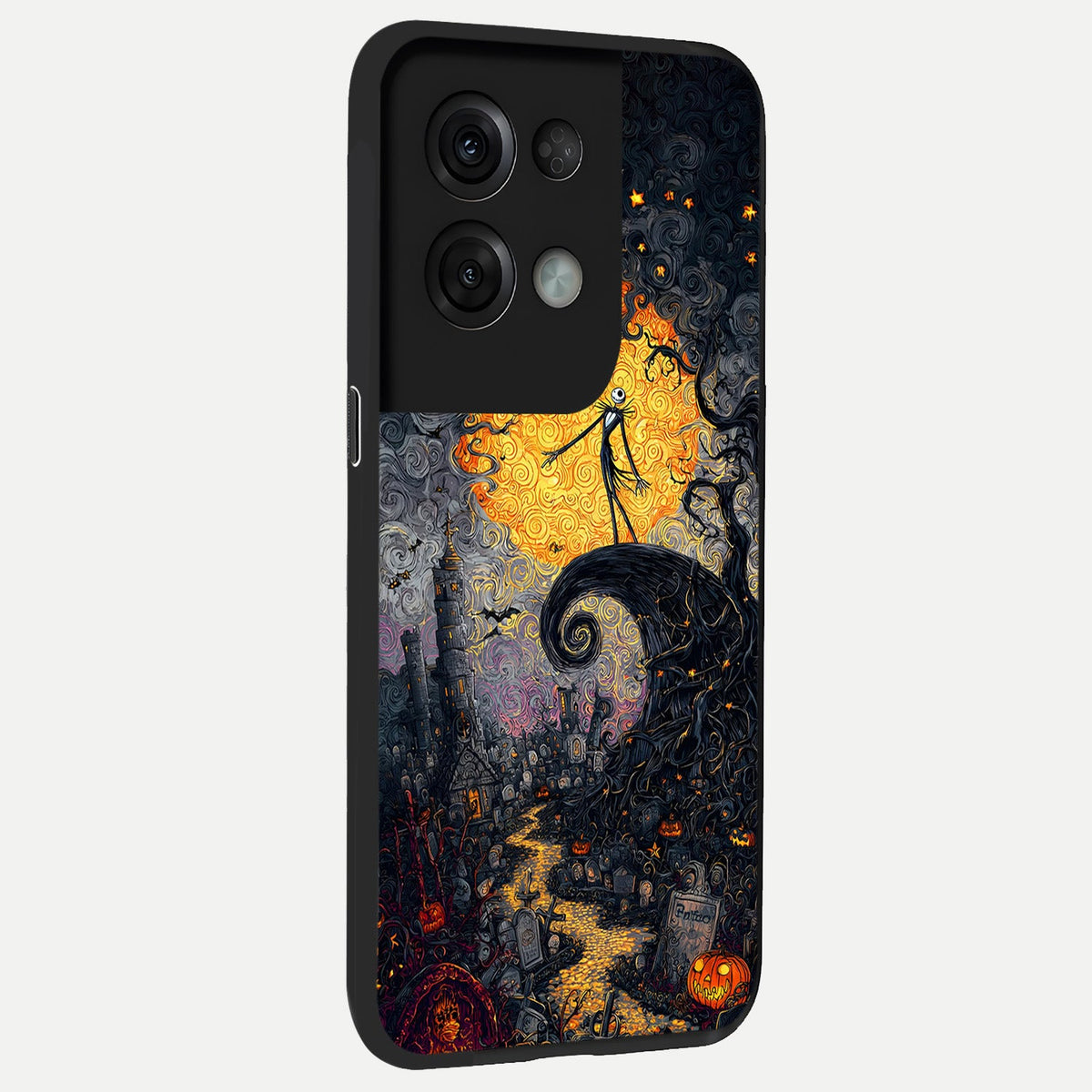 Pumpkin Moon Night back cover For Oppo Reno 8 Pro slim fit glass case with vibrant aesthetic design