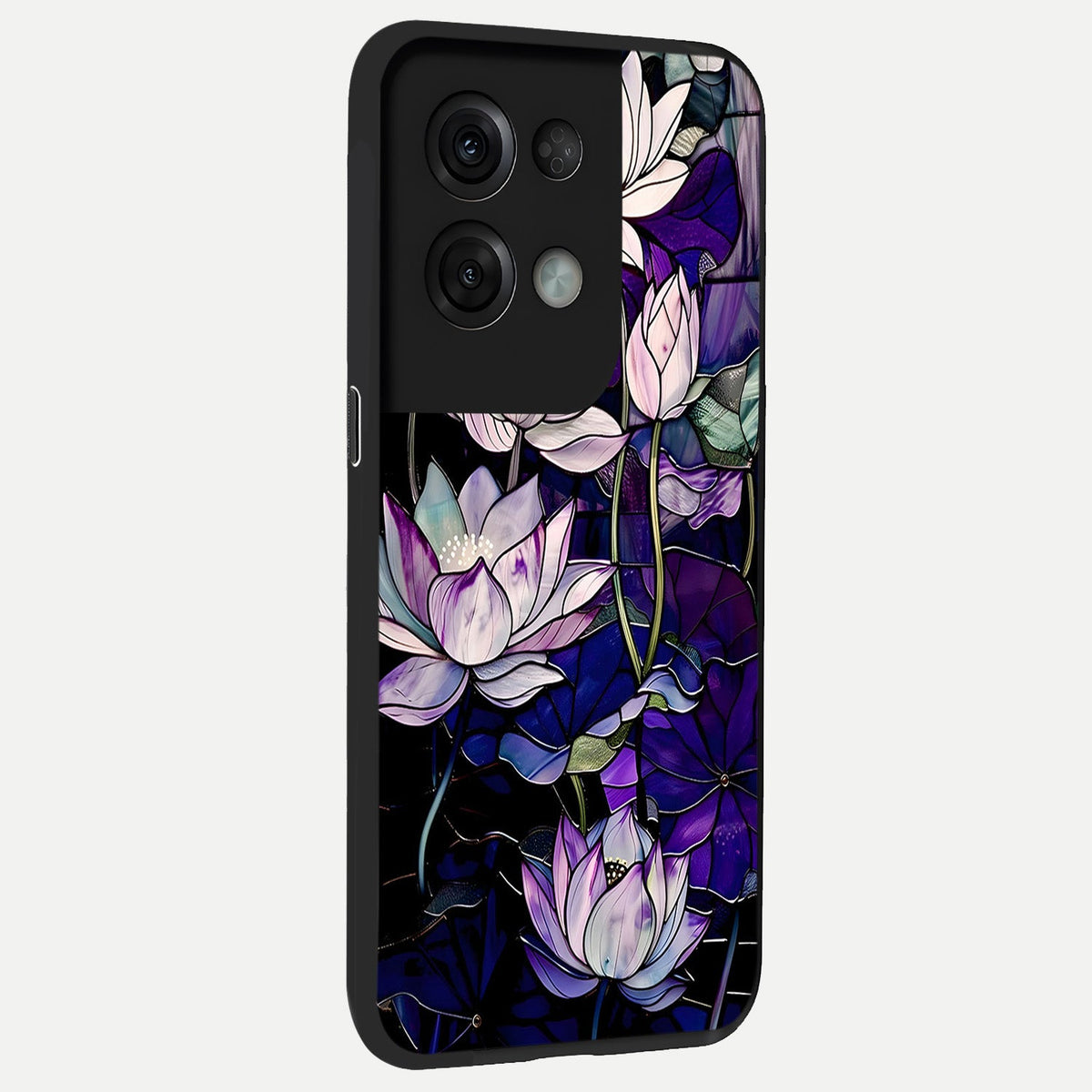 Purple Lotus Pattern back cover For Oppo Reno 8 Pro slim fit glass case with vibrant aesthetic design