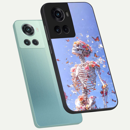 Bloom Beyond Bones phone case For OnePlus 10R showing premium glass back cover with detailed artwork