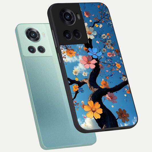 Blossom Dream Sky phone case For OnePlus 10R showing premium glass back cover with detailed artwork