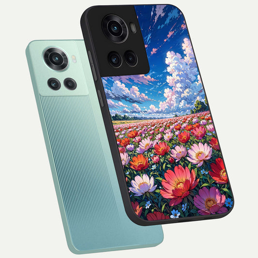 Blossom Sky Field phone case For OnePlus 10R showing premium glass back cover with detailed artwork