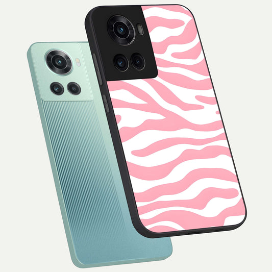 Blush Zebra Flow phone case For OnePlus 10R showing premium glass back cover with detailed artwork