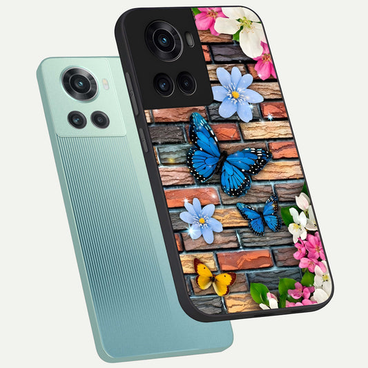 Brick Bloom Flight phone case For OnePlus 10R showing premium glass back cover with detailed artwork
