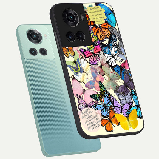 Butterflies Petal Dream phone case For OnePlus 10R showing premium glass back cover with detailed artwork