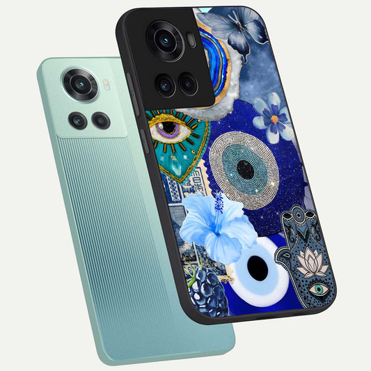 Celestial Blue Vision phone case For OnePlus 10R showing premium glass back cover with detailed artwork